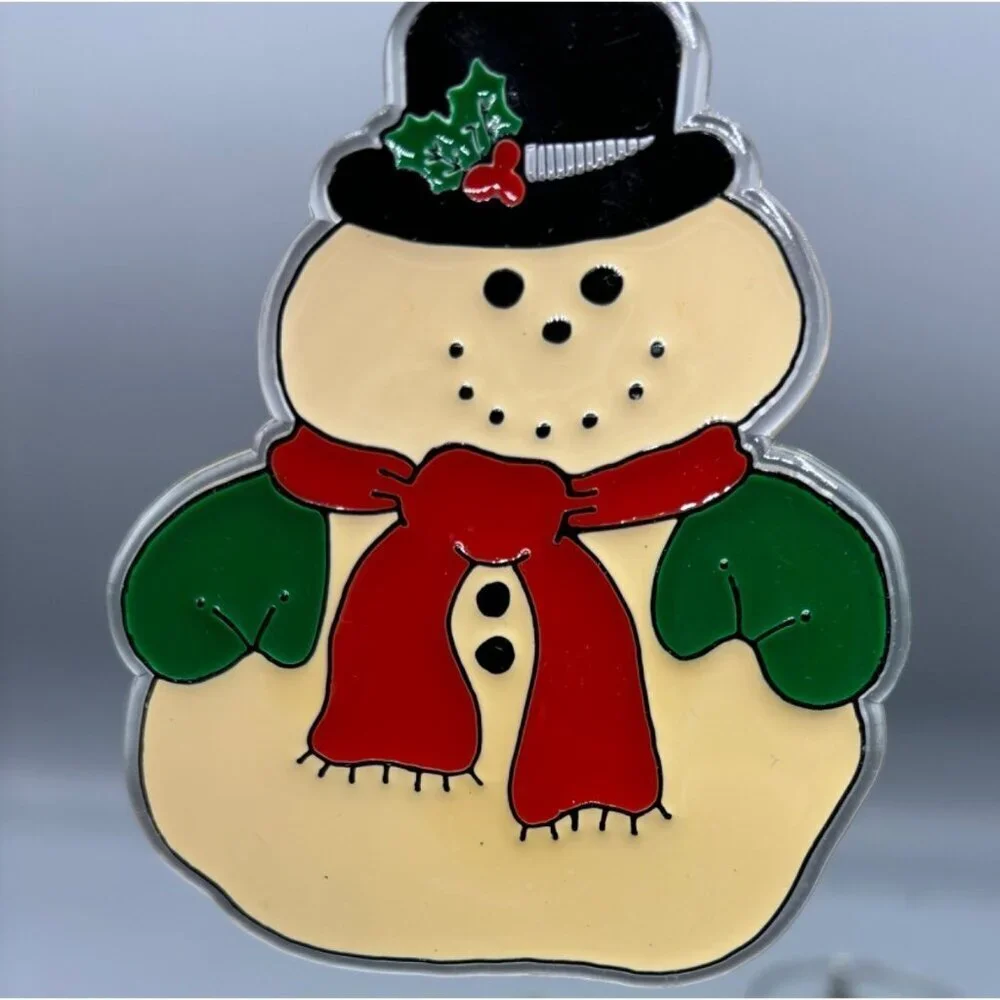 Vtg 8 Pc Christmas Stained Glass Ornaments Snowman Angel Santa‎ Wreath